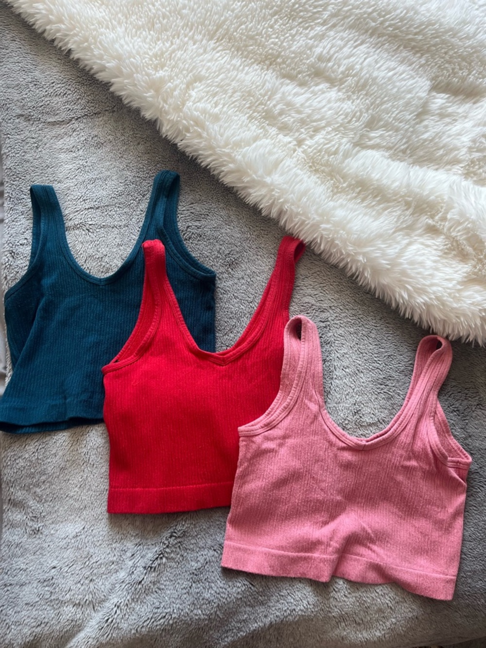 Out from Under (Urban Outfitters) Ribbed Scoop Tank Crop Tops - Teal, Red, Pink